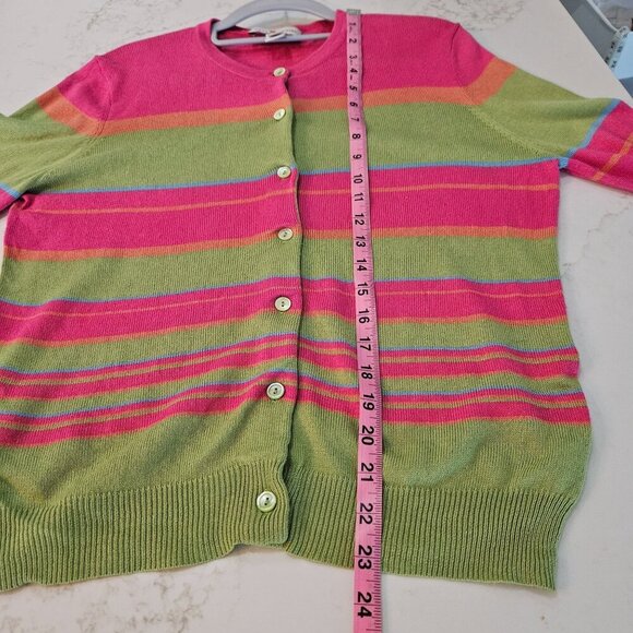 Real Clothes Medium Striped Silk Cashmere Cardigan Sweater Pink Green - Picture 7 of 10